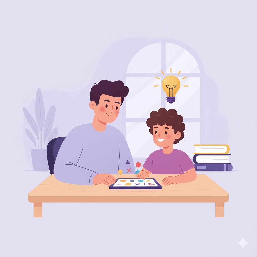 Tutor helping a child in a supportive, calm environment